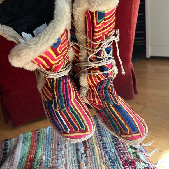 Artemola Handmade Women's Mola Lace Up Boots Size 38 / 8.5 - Picture 13 of 16